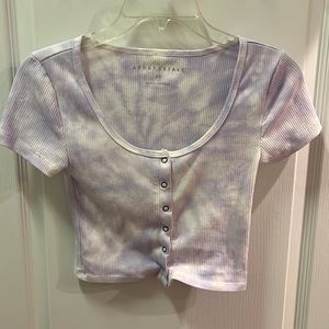 4/$20 Aeropostale X-small short sleeve snap front lavender & white tie-dye shirt